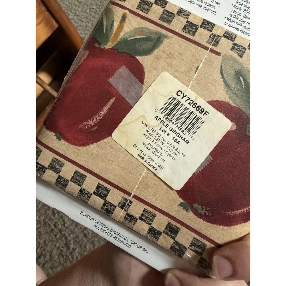 Vintage 90s Home Trends Wall Border Lot 4 Pack Apples Gingham Y2K